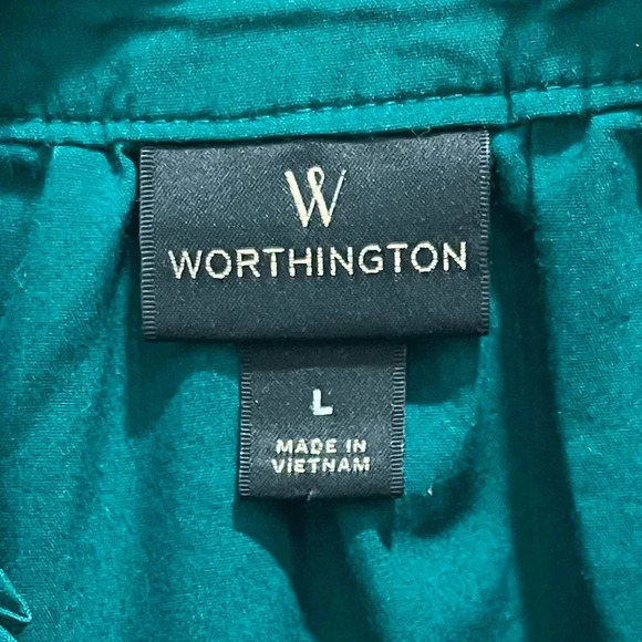 Worthington Green puff long sleeved blouse womens large ruffled collar - Picture 7 of 8